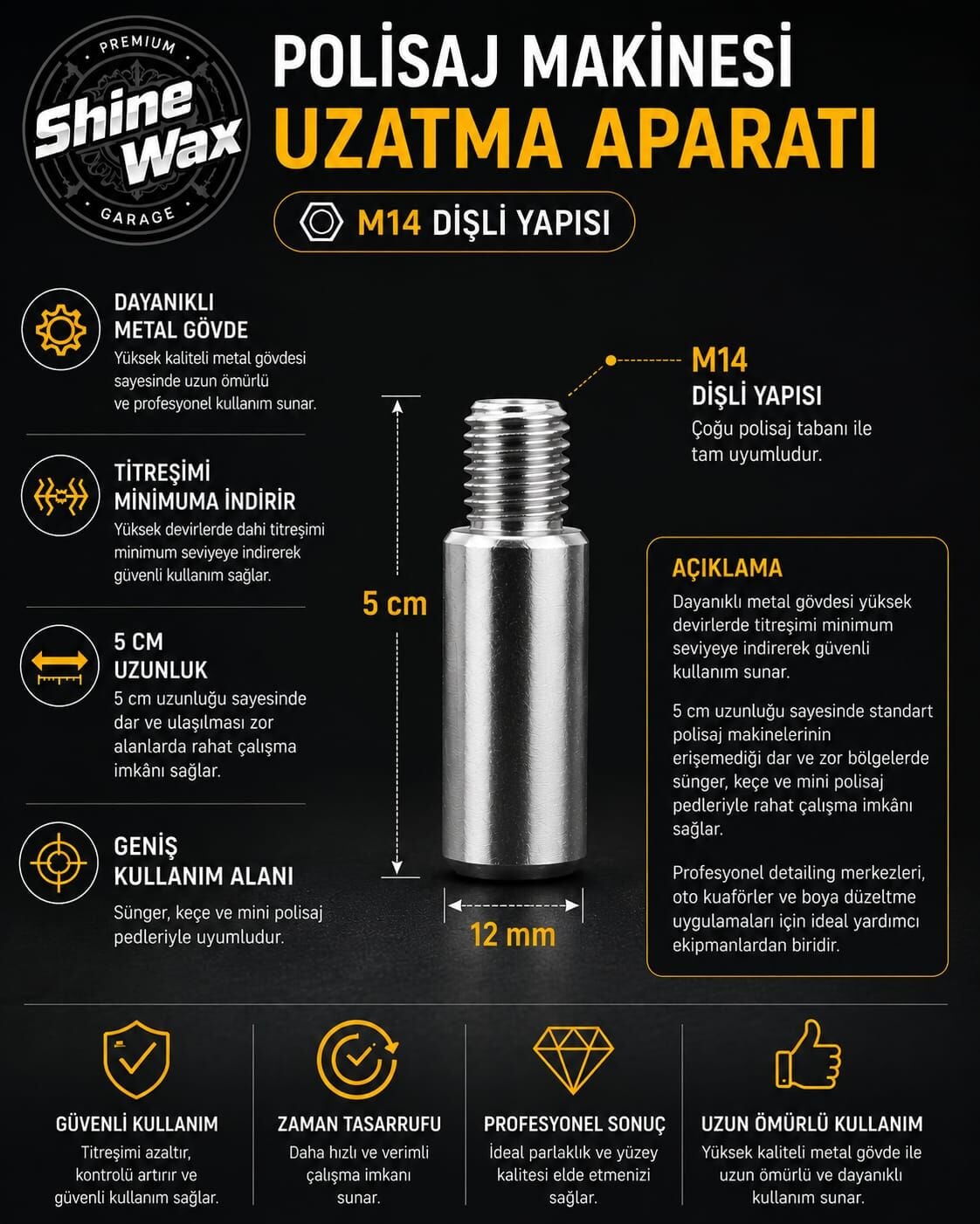 Shine Wax Polisaj Makinesi Uzatma Aparatı 5 cm