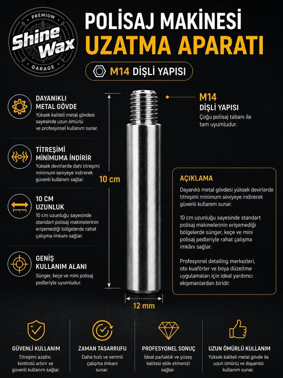 Shine Wax Polisaj Makinesi Uzatma Aparatı 10 cm
