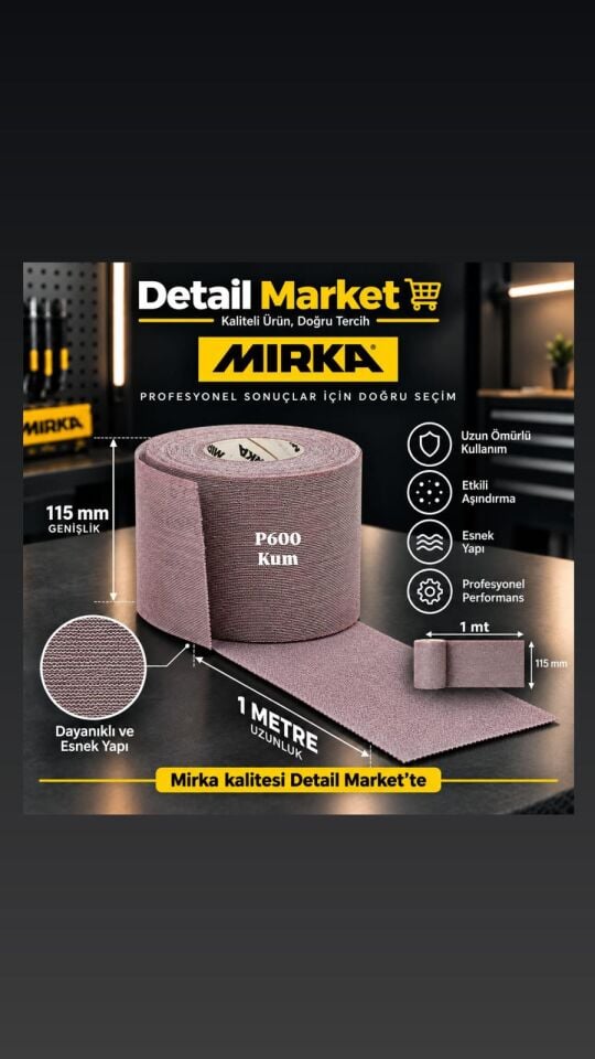Detail Market Mirka Abranet 115 mm x 1 mt Rulo Zımpara P600 Kum 1 METRE