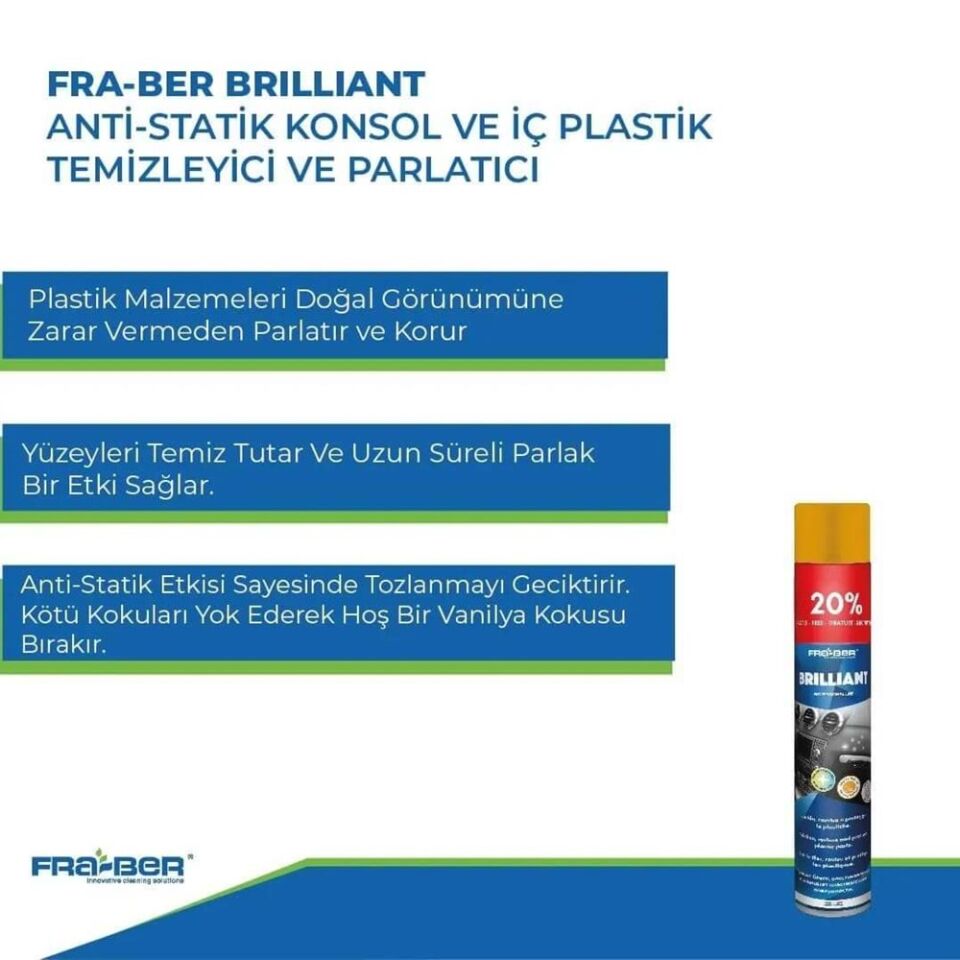 FRA-BER Brilliant Antistatik Konsol Ve İç Plastik Temizleyici Parlatıcı Vanilya Kokulu  750 ml