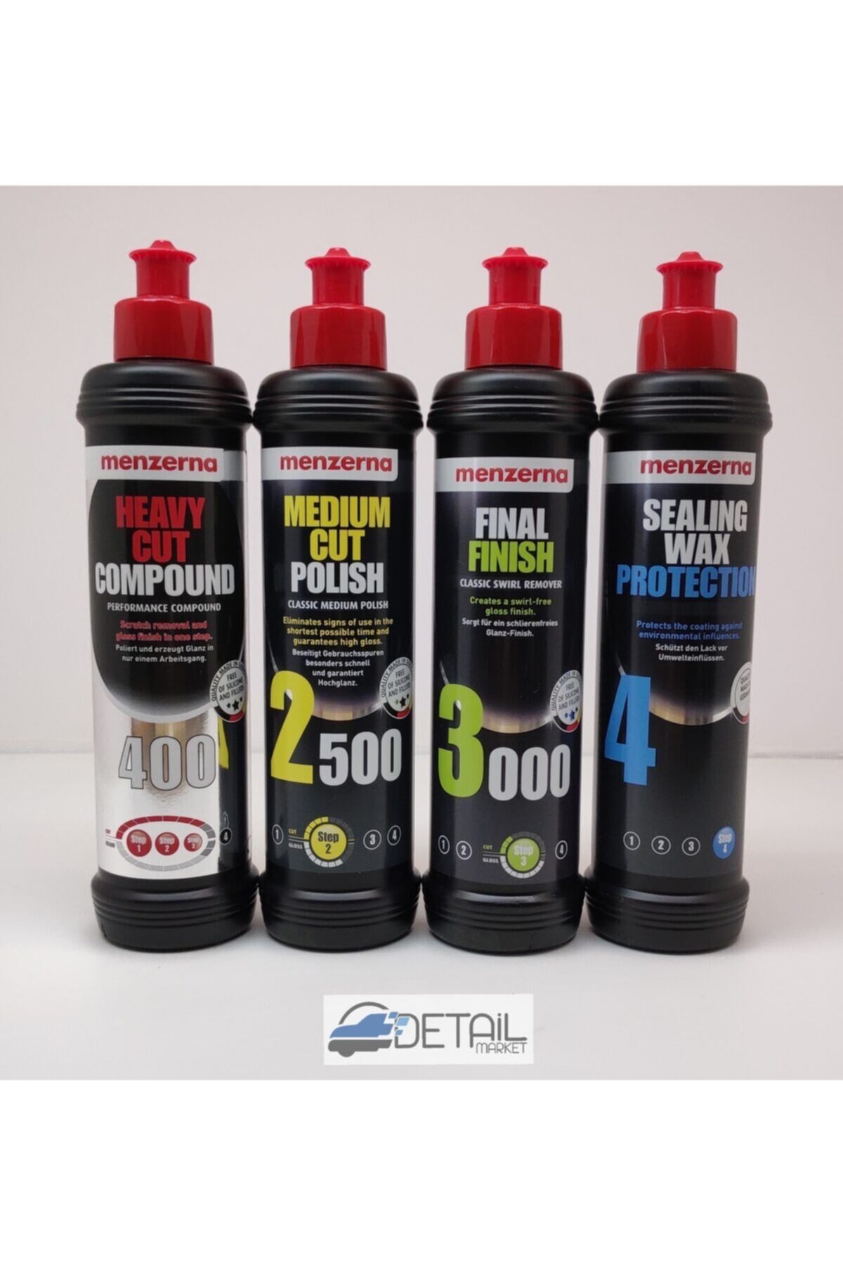 Menzerna Yeşil 400 Kalın Pasta 2500 İnce Pasta 3000 Hare Giderici Powerlock Boya Koruma Seti 250 ml