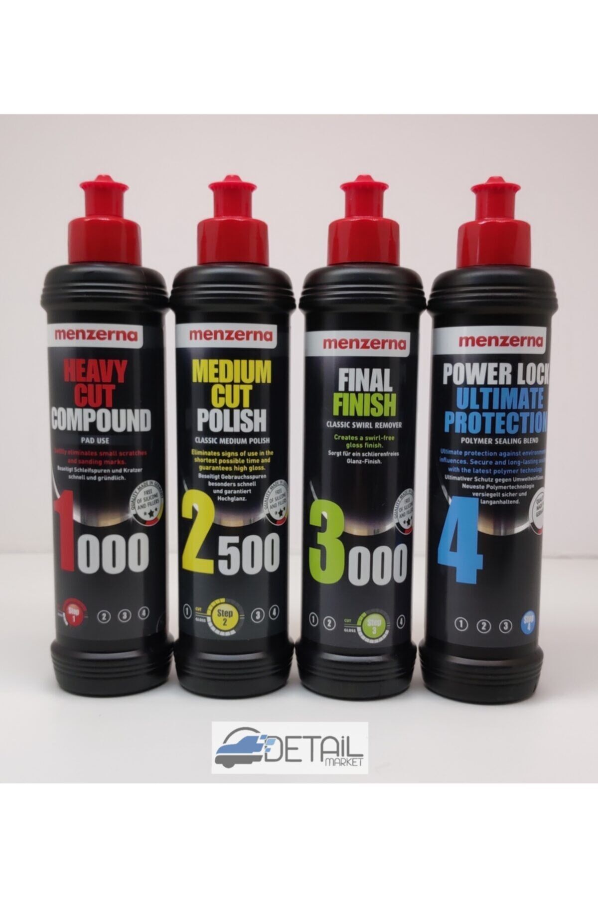 Menzerna 1000 Kalın Pasta 2500 İnce Pasta 3000 Hare Giderici Powerlock Boya Koruma Seti 250 ml