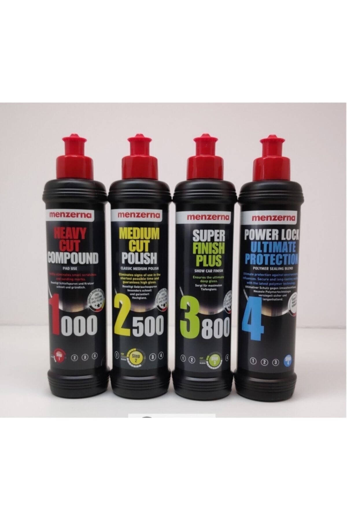 Menzerna 1000 Kalın Pasta 2500 İnce Pasta 3800 Hare Giderici Powerlock Boya Koruma Seti 250 ml