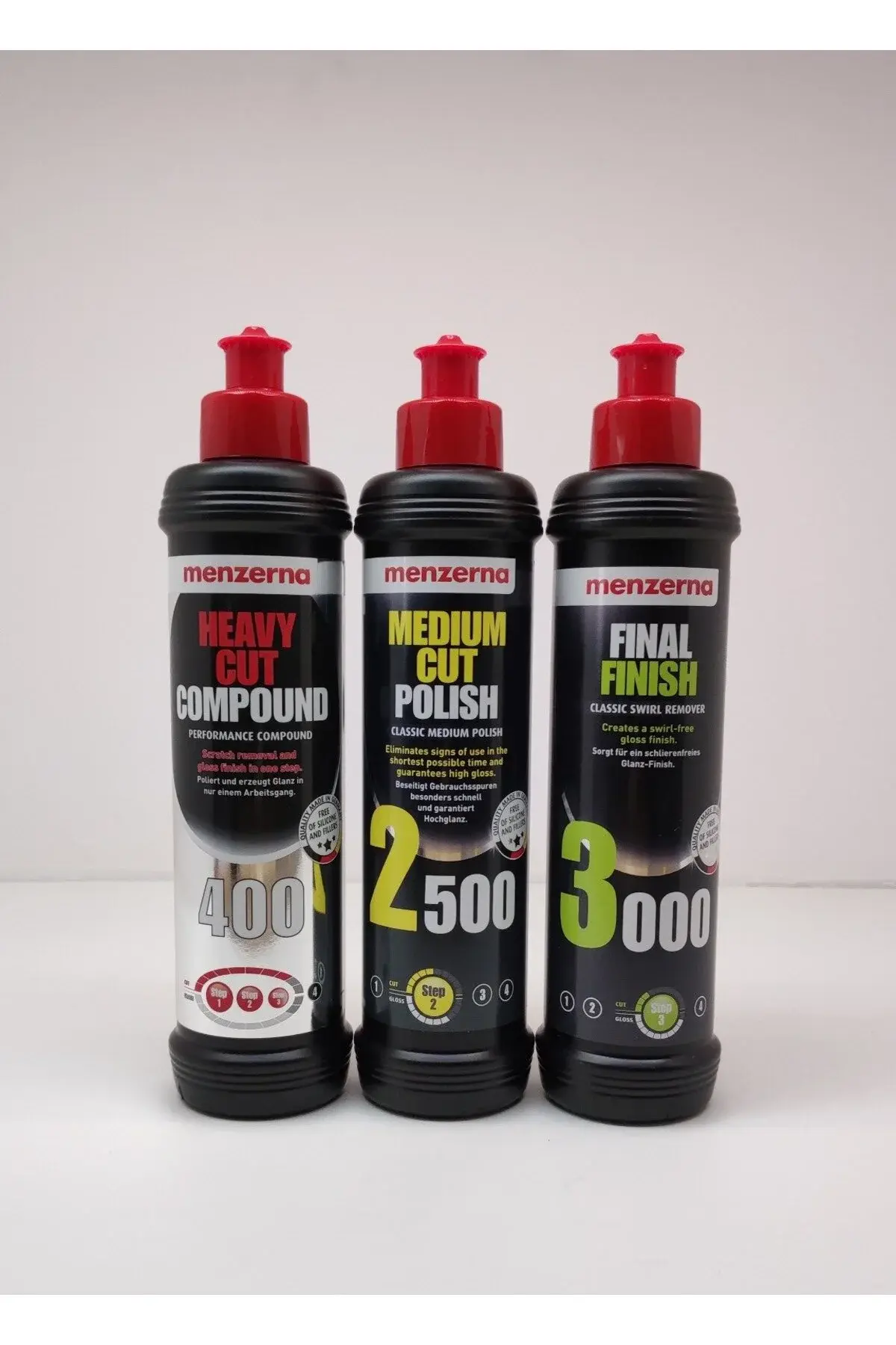 Menzerna 400 Kalın Pasta 2500 İnce Pasta 3000 Hare Giderici Set 250 ml