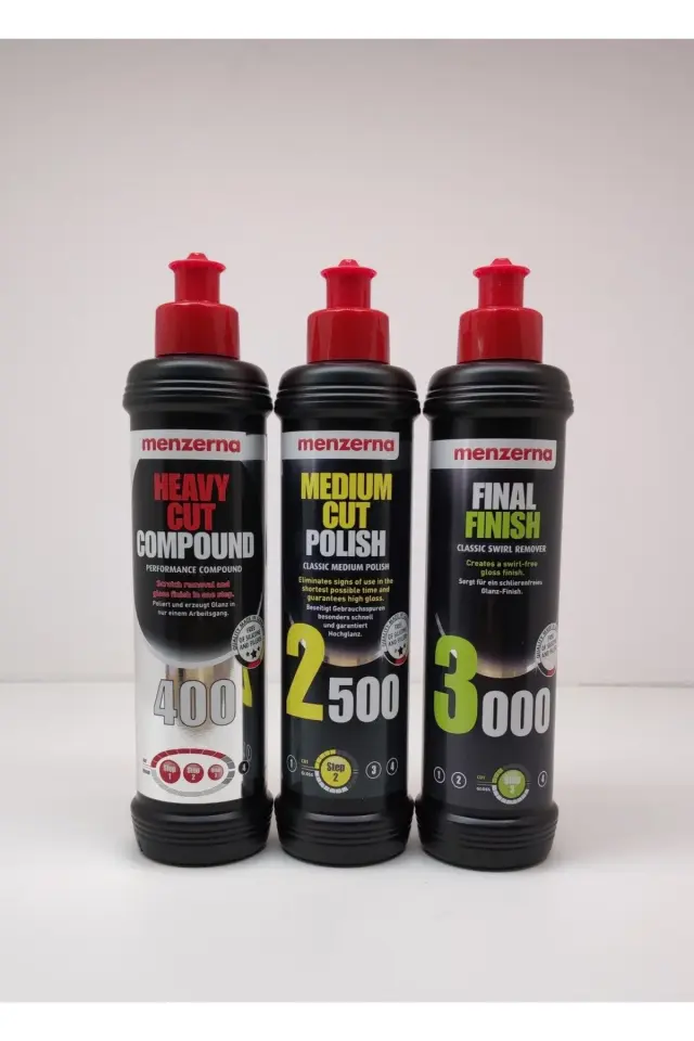 Menzerna 400 Kalın Pasta 2500 İnce Pasta 3000 Hare Giderici Set 250 ml