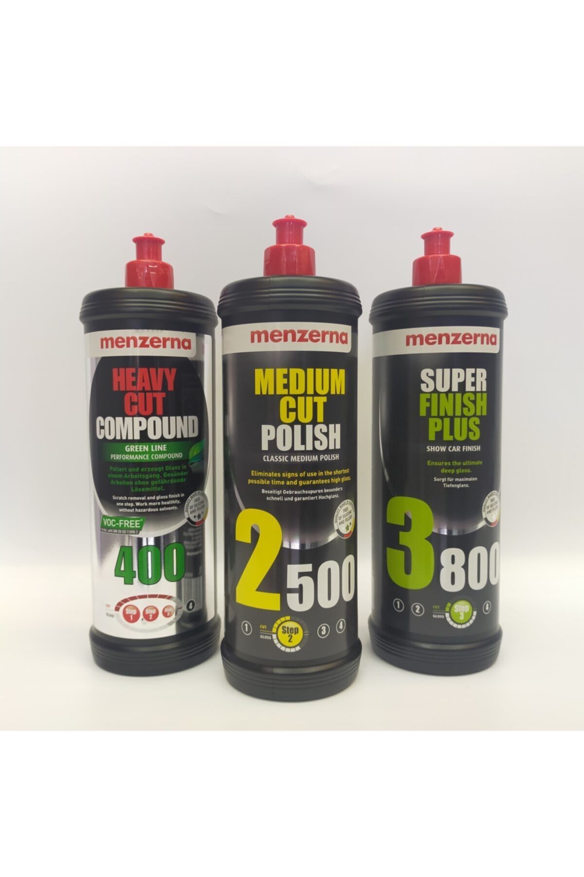 Menzerna Yeşil Seri 400 Kalın Pasta 2500 İnce Pasta 3800 Hare Giderici Set 1 Lt