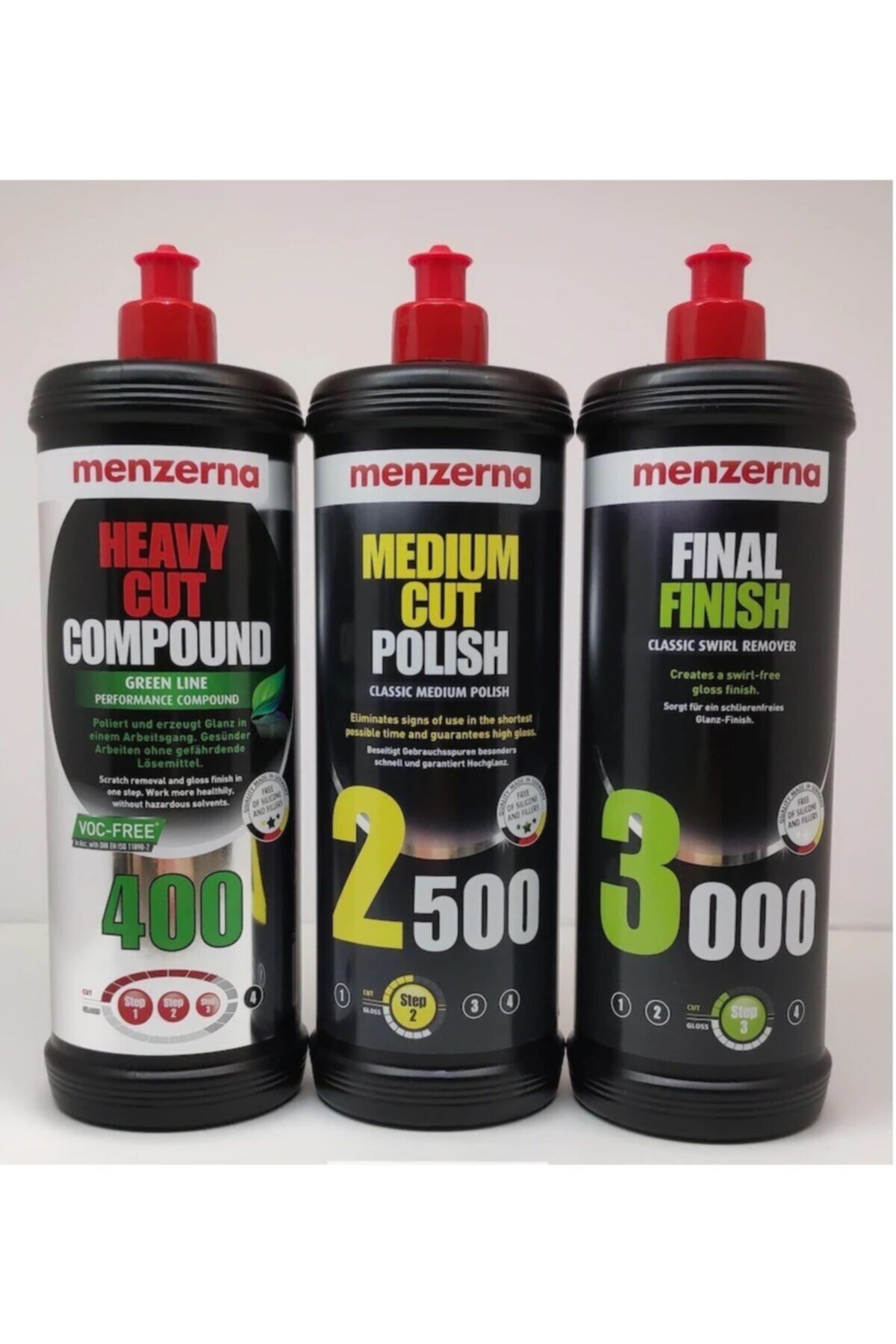 Menzerna Yeşil Seri 400 Kalın Pasta 2500 İnce Pasta 3000 Hare Giderici 1 Lt