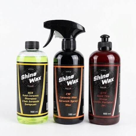 Shine Wax Seramik Şampuan & Seramik Sprey Wax & Lastik Parlatıcı Jel 500 ml 3'lü Set