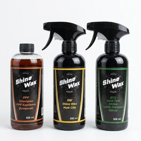 Shine Wax PPF Şampuan & Hızlı Cila & Lastik Parlatıcı Sprey 500 ml 3'lü Set