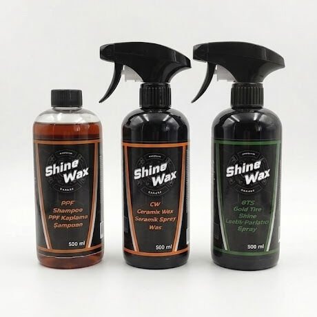 Shine Wax PPF Şampuan & Seramik Sprey Wax & Lastik Parlatıcı Sprey 500 ml 3'lü Set