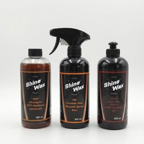 Shine Wax PPF Şampuan & Seramik Sprey Wax & Lastik Parlatıcı Jel 500 ml 3'lü Set
