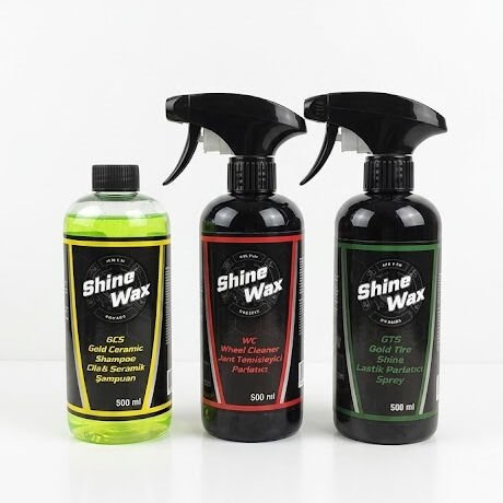 Shine Wax Seramik Şampuan & Jant Temizleyici & Lastik Parlatıcı Sprey 500 ml 3'lü Set