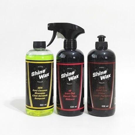 Shine Wax Seramik Şampuan & Demir Tozu Temizleyici & Lastik Parlatıcı Jel 500 ml 3'lü Set