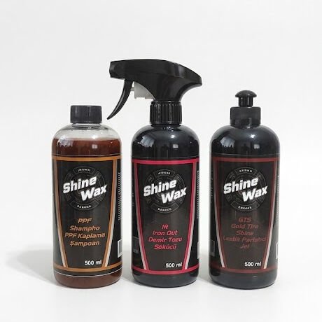 Shine Wax PPF Şampuan & Demir Tozu Temizleyici & Lastik Parlatıcı Jel 500 ml 3'lü Set