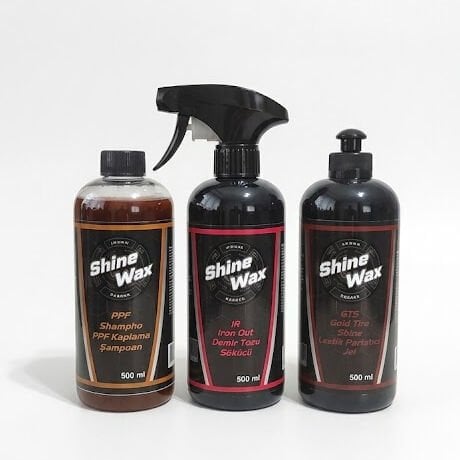 Shine Wax PPF Şampuan & Demir Tozu Temizleyici & Lastik Parlatıcı Jel 500 ml 3'lü Set